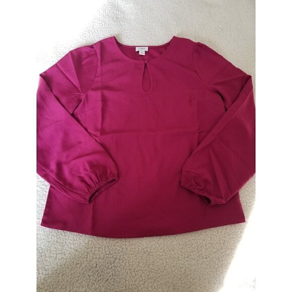J.Crew Long Puff Sleeve Keyhole Neckline Top in Magenta Recycled Poly Women Sz S - Picture 3 of 7